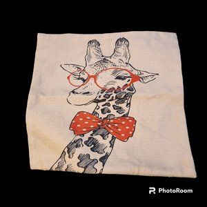Giraffe With Bow Tie & Glasses Pillow Cover Hidden Zipper Linen